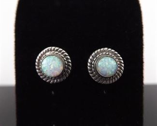 .925 Sterling Silver Opal Cabochon Earrings
