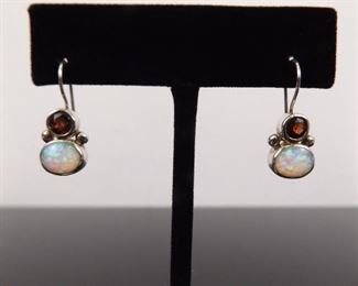 .925 Sterling Silver Opal and Garnet Earrings
