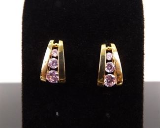 .925 Sterling Silver Faceted Pink Sapphire Vermeil Earrings

