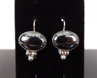 .925 Sterling Silver Hematite Cabochon Earrings
