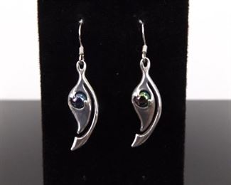 .925 Sterling Silver Rainbow Hematite Bead Artisan Dangle Earrings
