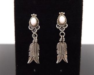 .925 Sterling Silver White Star Sapphire Navajo Dangle Earrings
