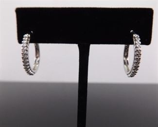 .925 Sterling Silver Crystal Hoop Earrings

