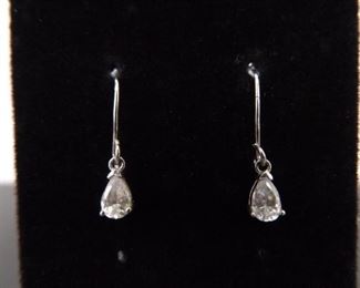 .925 Sterling Silver Crystal Pear Cut Dangle Earrings
