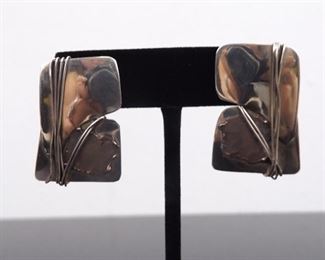 .925 Sterling Silver Artisan Shield Earrings
