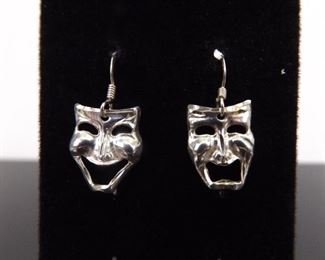 .925 Sterling Silver Comedy Tragedy Dangle Earrings
