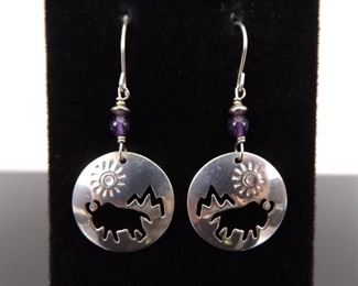 .925 Sterling Silver Zuni Buffalo Dangle Earrings

