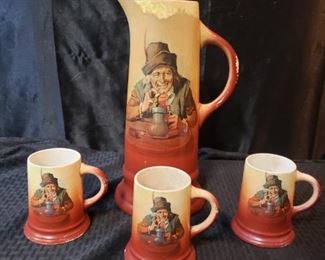 Antique C. Heurich beer pitcher set