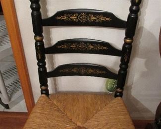 Vintage Rush Bottom Ladder Back chair with Stenciled Decor
