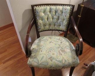 Antique Wood Tufted Upholstery Back Spiral Arm Chair