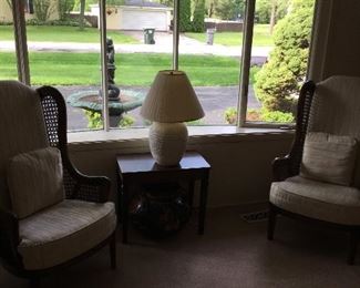Matching chairs, center table and unique lamp