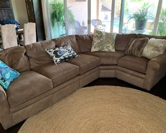 Marked Down!! Lazy Boy Collins Sectional with rounded corner piece. Performance 'faux suede' fabric. Excellent condition, no stains! Will sell now for $800! Originally $5000. Rug also available for $35