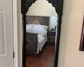 AVAILABLE!!  Hand Carved, Black painted mirror.  48" x 18.5".  Will sell now for $30