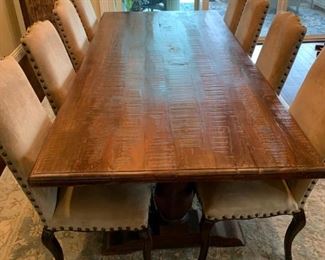 SOLD  Gorgeous reclaimed wood dining room table with Pottery Barn chairs seats 8.  Stunning and perfect for family dinners.  Will sell now for $2400
