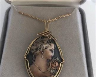 Vintage JHK Cameo Pendant 9K Gold Wire https://ctbids.com/#!/description/share/179852