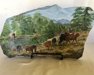 Western Painting on Stone Signed Suze  https://ctbids.com/#!/description/share/179860