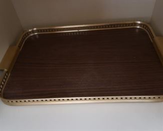 Set of 2 vintage wood and gold-colored trays
