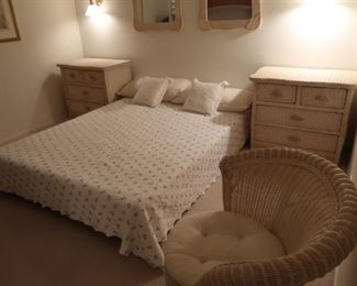 Matching set includes 2 mirrors, 2 nightstands, and spiral chair