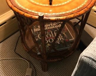 Rattan/leather table