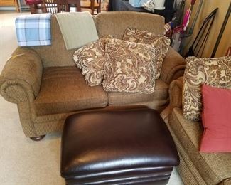Love Seat, Ottoman, and Blankets
