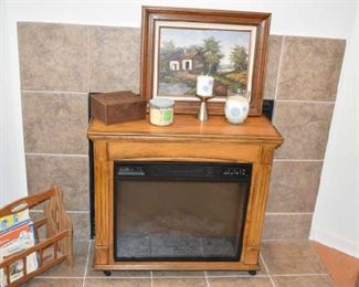 Heater Fireplace, Book Rack, Oil Painting, Candles