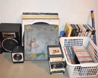My Platter Box Record Holder and Records 8 tracks and Cassettes