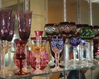 Bohemian crystal, cranberry  and colored glass stems.