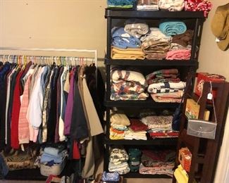 VINTAGE CLOTHING,  PURSES, QUILTS AND LINENS
