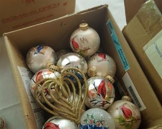 Loads of ornaments, many vintage including Shiny Brites.