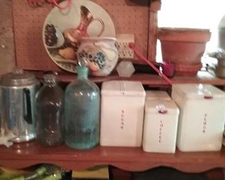Canister jars jugs  tinwhare and lots  of vintage fun