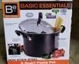 This item appears to be in the original box with original packaging. 

*As per advertisement *

Basic Essentials 5-Quart Non-Stick Carbon Steel Pasta Pot comes with a stainless steel locking draining lid and is ideal for one-pot meals.

Hand wash only.

Features & details

phenol cool to touch handles
Xylan non-stick coating made without PFOA
Draining lid makes separating water from the pasta virtually effortless
Constructed of carbon steel which brings water to a boil quicker than other materials and is fuel-efficient
Safe for any type of stove top