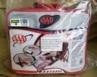 The AAA 70 Piece Explorer Road Assistance Kit gives you an expanded set of tools so you can take on the open road.

Packaging indicates it comes with the following items:

1 AAA double-sided carrying bag
1 AAA emergency care guide
1 AAA membership brochure
1 heavy duty booster cable (8-gauge, 10-foot length)
1 hand-charged dual LED flashlight
1 pair of dimpled work gloves
1 emergency poncho
1 emergency whistle
1 flat head screwdriver
1 Phillips head screwdriver
1 roll of duct tape
1 utility knife
1 bungee cord
2 shop cloths
10 cable ties
45 piece first-aid kit. 
As note on case - best by 4/30/2018