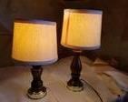 Two very nick wooded based desk lamps with clip on shades. "light bulbs not included"

