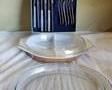 Vintage corning ware 2 section serving dish with lid and some silver plated silverware