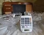 2 beautiful crystal serving bowls. calculator and a vintage wooden mail organizer