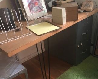 Hairpin leg desk/file cabinet combo