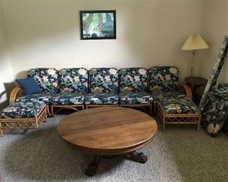 Custom upholstered Sectional and unique solid oak coffee table