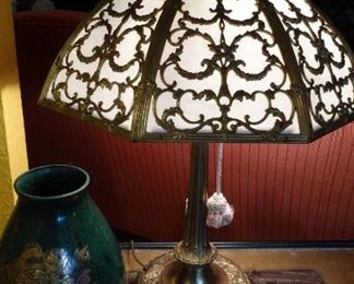 1920'S SLAG FILIGREE GILT LAMP