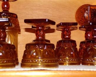 Amber stemware, goblets, waters, sherbets, service for 6, $45.00 set