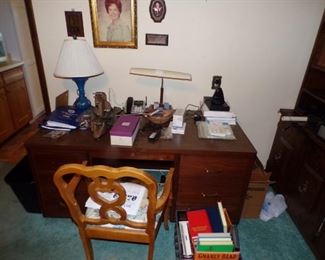 Large executive Mahogany 1950s desk $100.00, the chair goes with the dining table