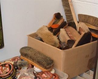 Horse hair shoe brushes, shoe polish, shoe shine cream - brushes $8 and up, cream $6 each