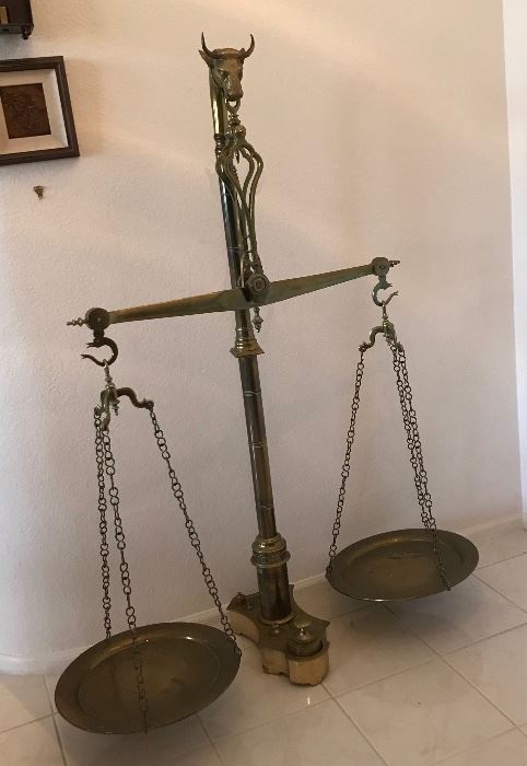 Bulls Head "Scales of Justice". All weights included, apprx 4' tall x 3' wide. A statement Piece!
