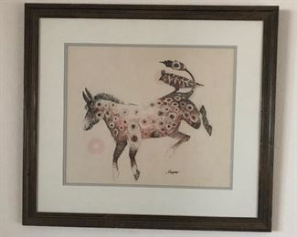 "The Indian Pony" by Orlin Helgoe. Original drawn on Pellon, from the Sangre de Cristo Arts Center.