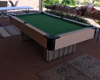 Outdoor Pool Table, includes sticks, balls, rack and a new table cover.