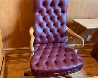 #9		Burgandy Leather Oak Executive Chair w/nailhead 	 $175.00 
