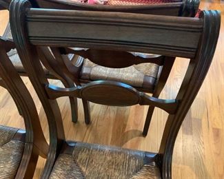 #13		4 rushing seat dining chairs - old    Sold as a set	 $120.00 
