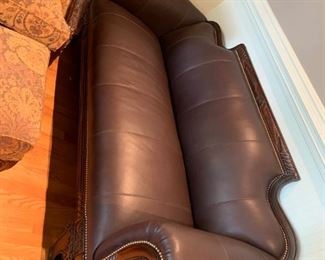 #15		Lexington Brown Leather Sofa w/carved back/legs  w/nailhead  86"	 $600.00 
