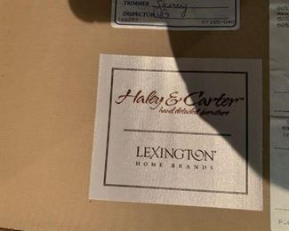 #15		Lexington Brown Leather Sofa w/carved back/legs  w/nailhead  86"	 $600.00 

