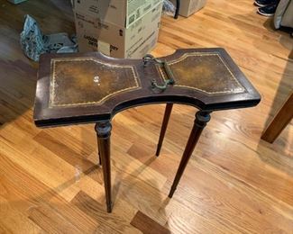 #26		Side table - leather top w handle  18.5x8.5x21.5	 $60.00 

