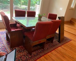 #31		Wood dining Table w/2 leaves, 8 chairs Mid-Century Style  63-99x40x29	 $500.00 
